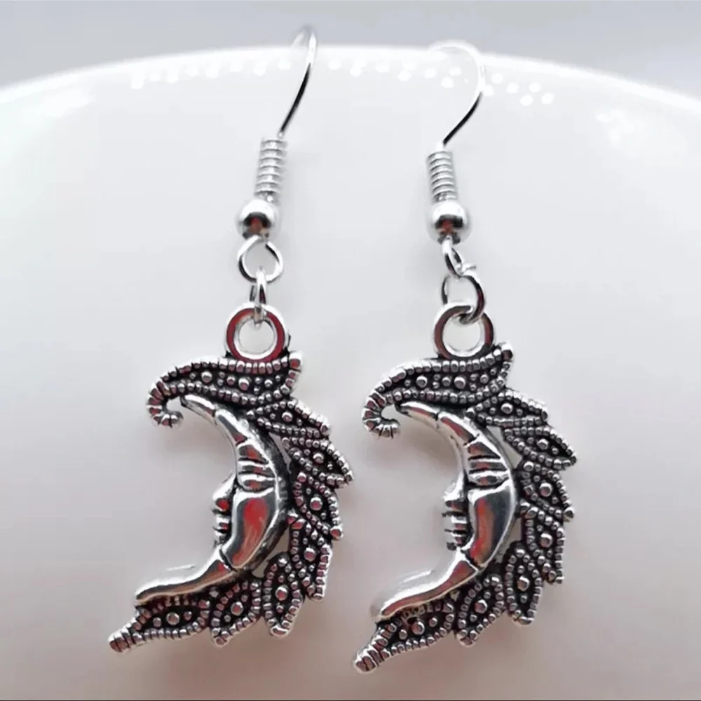 New Boho Sterling Silver Moon Goddess Handmade Dangle Earrings - Picture 9 of 11